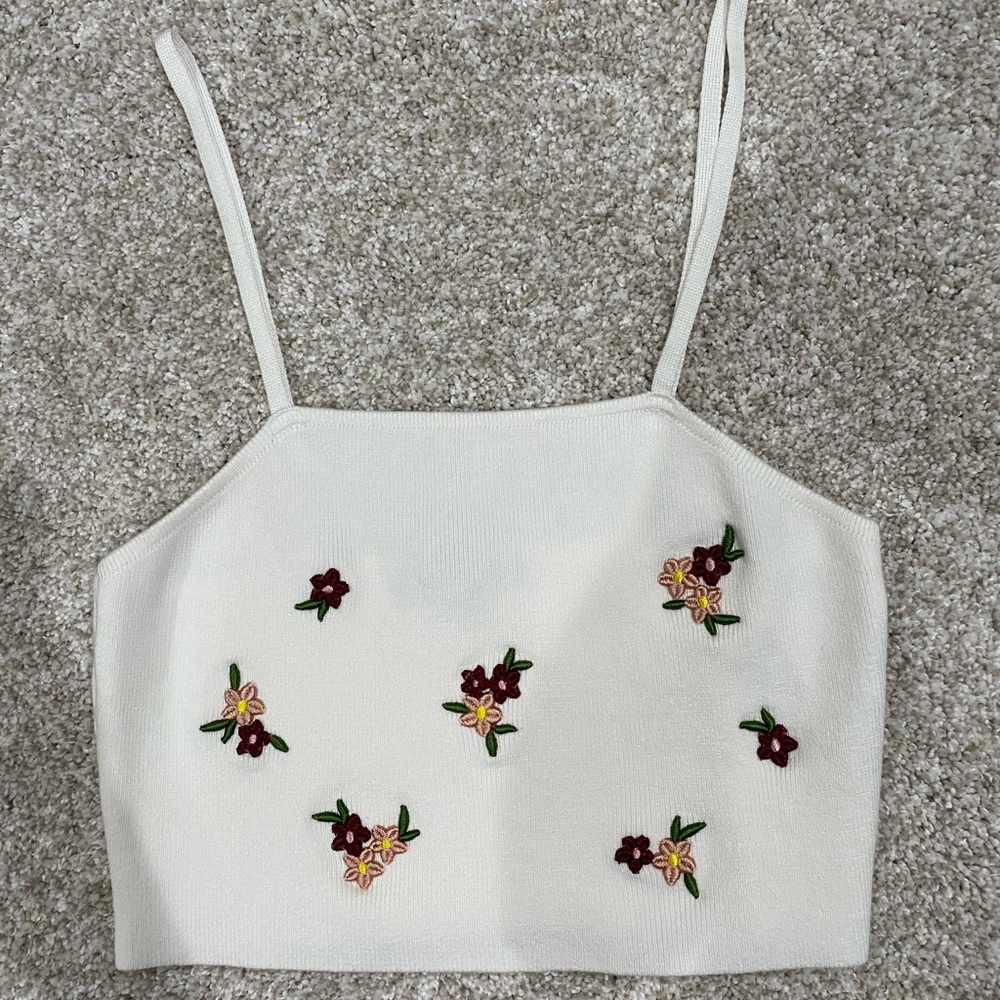 Floral Sweater-Knit Cropped Cami (Medium) NEW